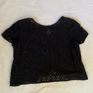 BCNU Short Sleeve Black Lace Top with Layered Detail on Back Side - M
